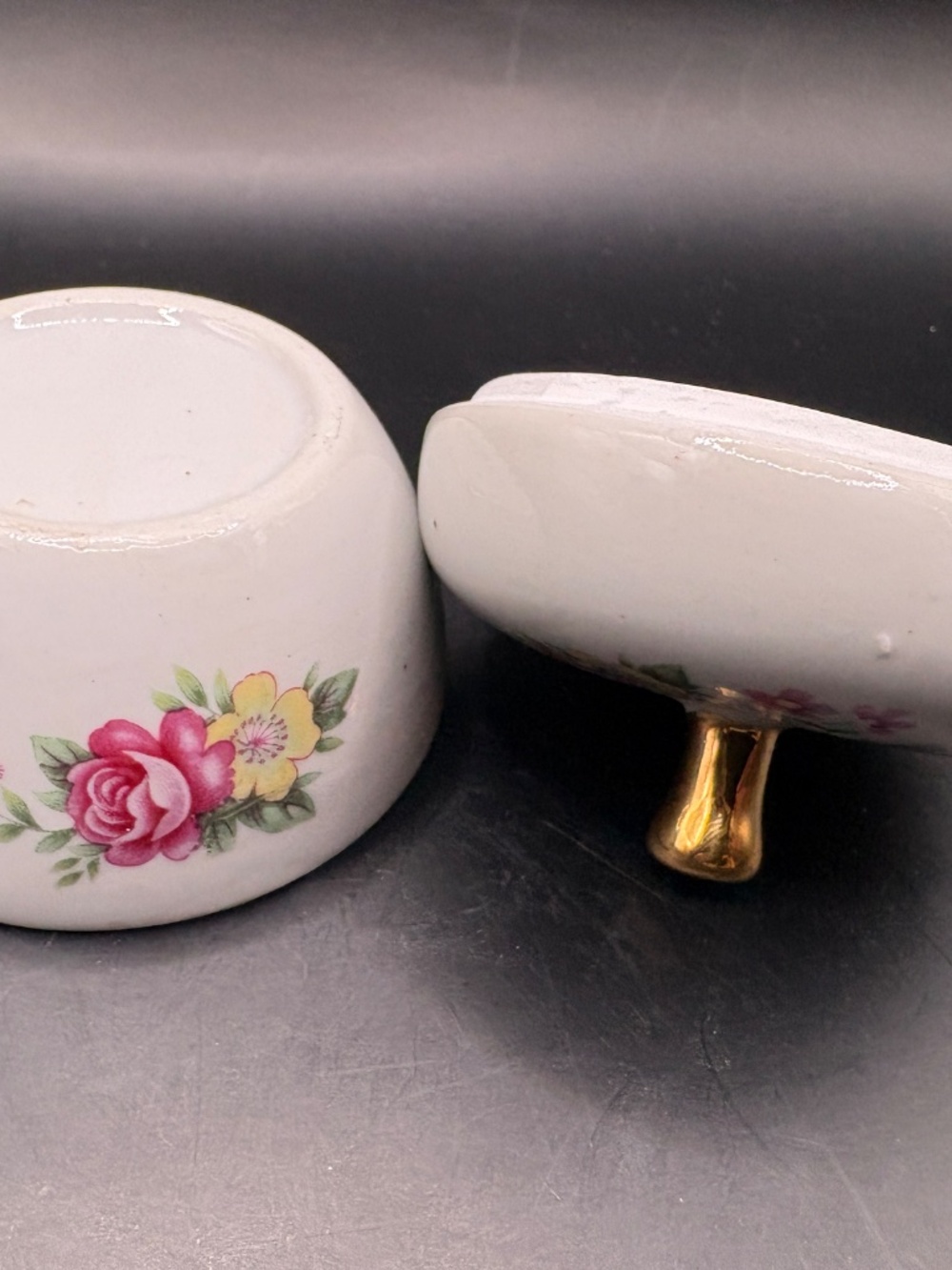 Vintage Pink & Yellow Rose Ceramic Trinket Box - Picture 4 of 4